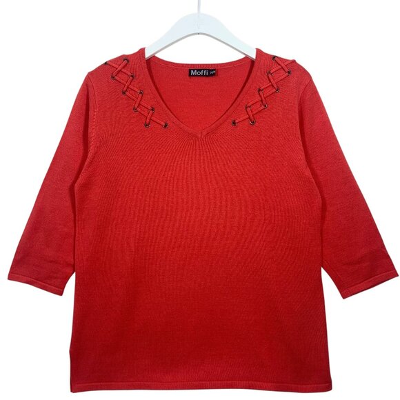 V-neck 3/4 sleeve  womens sweater size medium MOFFI - Picture 1 of 14